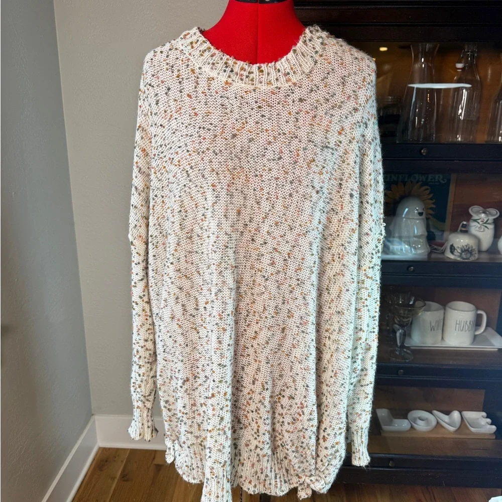 Hayden LA Oversized Chunky Knit Sweater Cream Multicolor Speckled Plus Size 2X